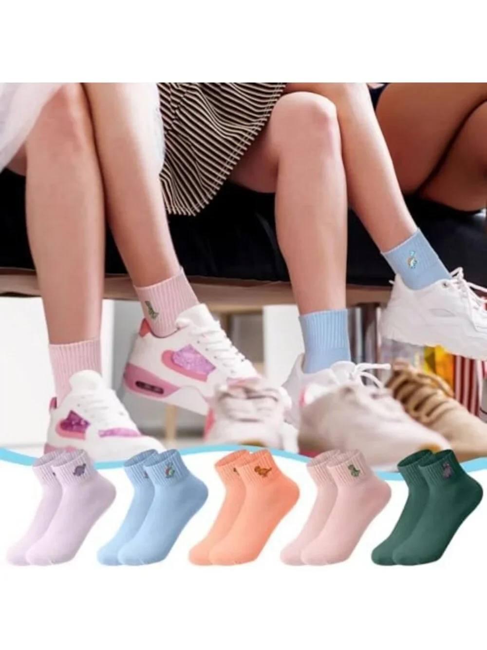 Cute Lightweight Cotton Crew Socks - 10 Pairs Ankle Length, Aesthetic Gifts for
